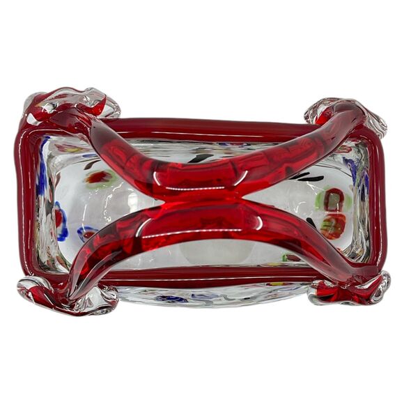 Murano Style Millefiori Red Art Glass Clutch Bag Purse Vase - Picture 5 of 6